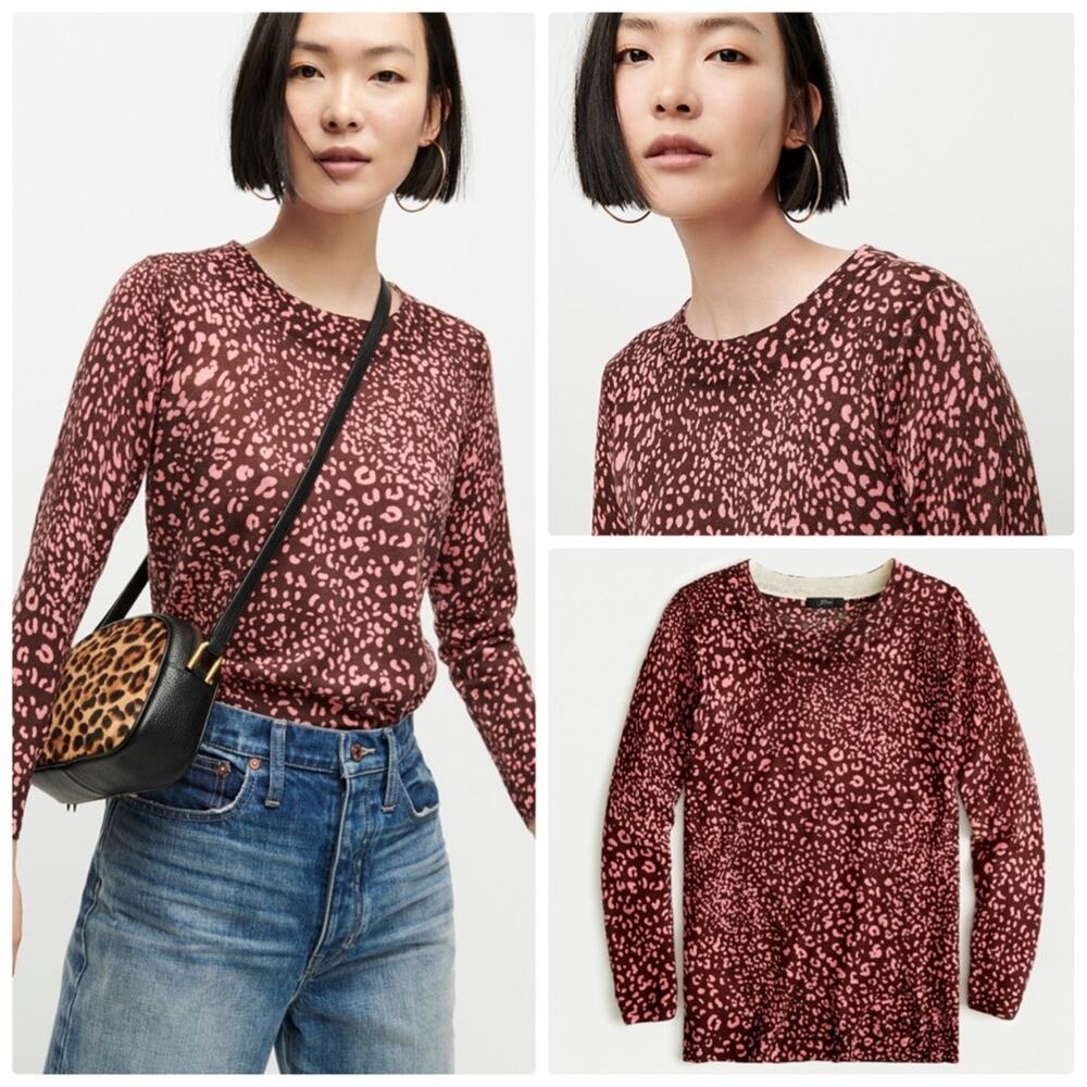 🆕 J. Crew Tipsy Pullover Long Sleeve Sweater‎ in Pink Leopard Size Small